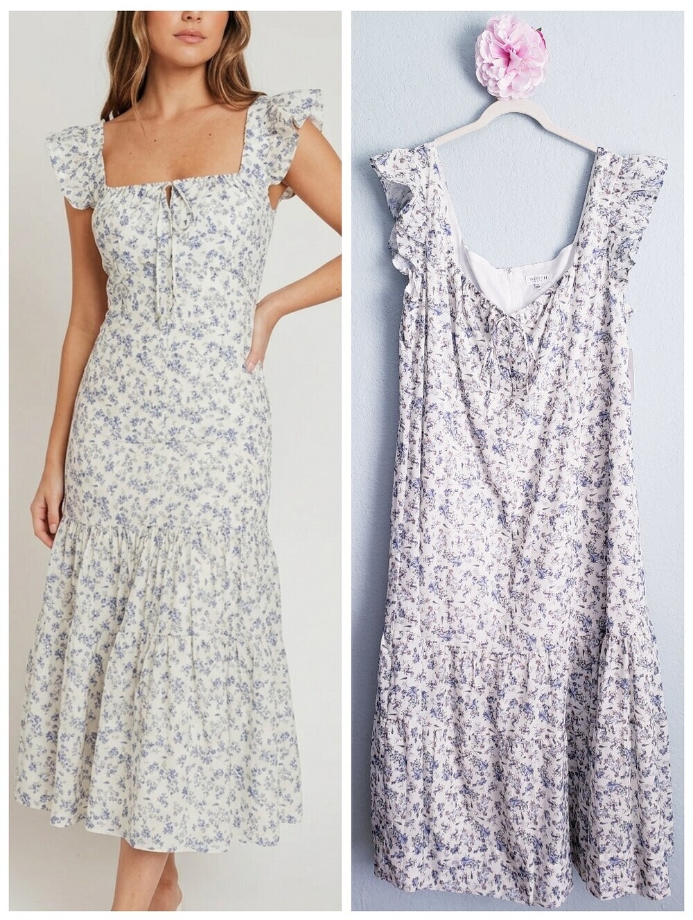 Worth Collective Blue Floral Emery Midi Dress